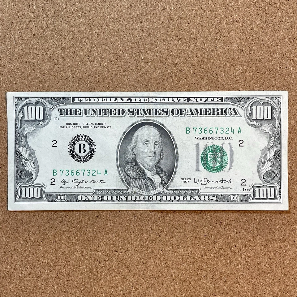Small Head $100 bill (One Hundred Dollar Bill) - Series 1977, NY Reserve - Image 1 of 4