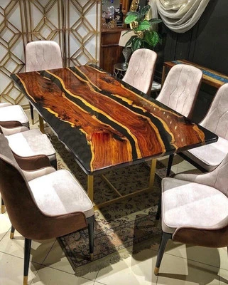 Black Epoxy table top ,Wooden Epoxy Dining Table Top, Dining Table Top Home Deco - Image 1 of 4