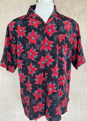Vintage No Fear Short Sleeve Black Gray Red Floral Button Down Shirt Men's Large - Image 1 of 4