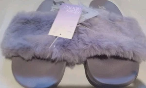 Hausschuhe Pantoletten - grau/lavendel lila weiches Kunstfell Damen 11/1 2 Sterne oben - Bild 1 von 9