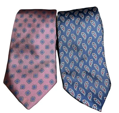 Gravata masculina Marshall Fields multicolorida geométrica 100% seda Itália LOTE de 2 - Imagem 1 de 4