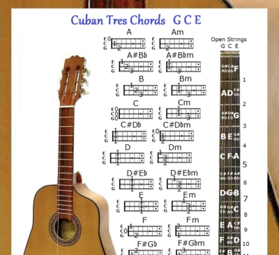 CUBAN TRES CHORDS CHART GCE & NOTE LOCATOR - SMALL CHART - Image 1 of 3