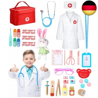 JOFLVA Arztkoffer Kinder Holz Spielset mit Echt Stethoskop, Arztkoffer Kinder,