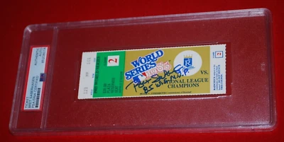 KANSAS CITY ROYALS BRET SABERHAGEN Signed 1985 WORLD SERIES Ticket PSA 85206018 - Image 1 of 4