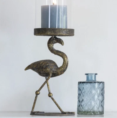Flamingo Candle Holder, Golden Flamingo Bird Lantern, Pillar Candle Holder - Image 1 of 4