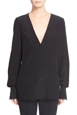NEW Jason Wu Silk V-Neck Blouse in Black - Size 6 #T2016 - Image 1 of 4