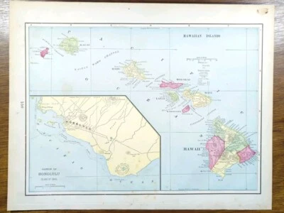 Mapa vintage de las islas hawaianas de 1897 14"x11" antiguo original HONOLULU OAHU HI Foto 1 de 4