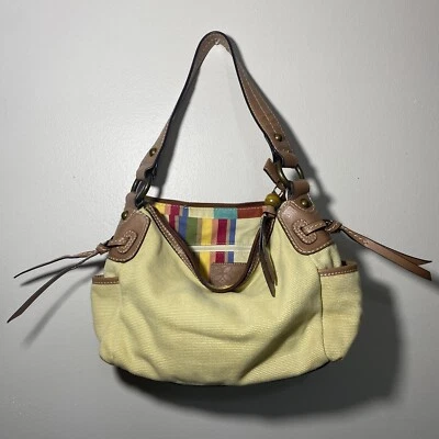 Bolso de Hombro Cartera de Cuero de Lona Fossil con Cremallera Interior de Cuentas de Madera a Rayas Foto 1 de 4