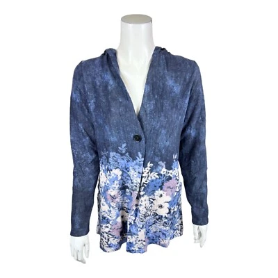Ropa polar para mujer Cuddl Duds elástica floral teñido con capucha envolvente azul talla pequeña Foto 1 de 2