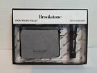 Men's Front Pocket Brookstone Wallet Black and Grey Leather with LED Flashlight