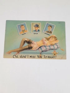 Vtg Oh How I Miss You Tonight Naughty Buissiness Girl Pinup Postcard - Picture 1 of 4