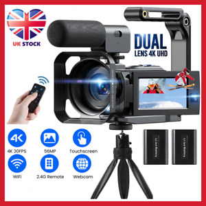 4K Dual Lens Video Camera Camcorder 56MP WiFi Touch Screen Cam 16X Zoom Recorder