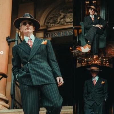 Trajes de hombre de doble botonadura 2 piezas chaqueta de negocios de solapa de pico ancho blazer formal Foto 1 de 4