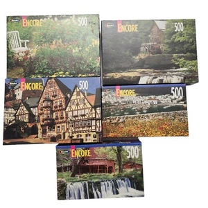 Lot of Vintage Encore Puzzles 500 pc Scenic Floral Garden Puzzles Waterfall - Picture 1 of 9