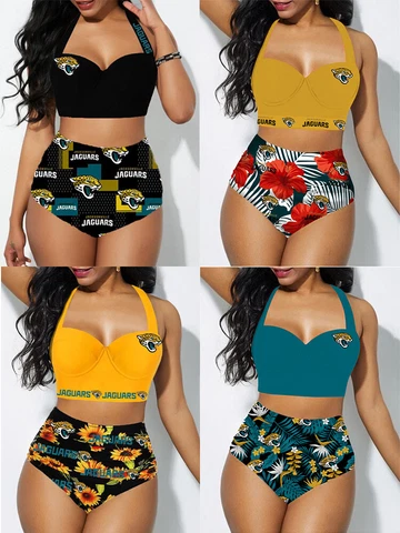 Jacksonville Jaguars Women's Floral Bikini Butt Lift Swimsuit Bathing Suit Cover