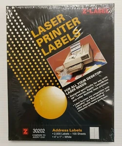 Z- Label Laser Printer Labels 4" x 1" 2000 White Shipping Labels 30202 NEW - Picture 1 of 2