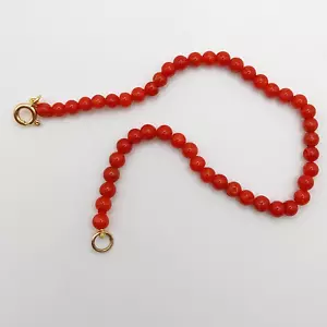 Pulsera de cuentas de coral rojo mediterráneo - coral natural, oro amarillo de 18 quilates - Imagen 1 de 7