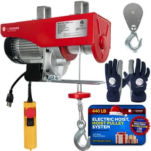 Juego de sistema de poleas de polipasto eléctrico, cabrestante eléctrico de 440 libras con control de 20 pies - Imagen 1 de 8