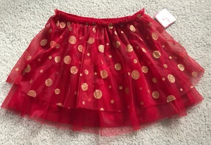 Holiday Time Girls 5T Red With Gold Glitter Polka Dots Tuelle Skirt - Picture 1 of 2