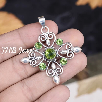 Faceted Peridot Gemstone 925 Sterling Silver Cross Religious Keepsake Jewelry - Image 1 of 4