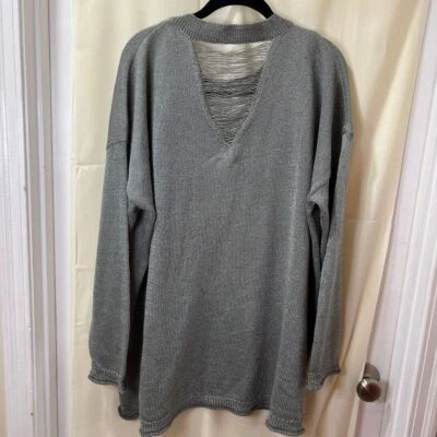 Lane Bryant Oversized Distressed Gray Knit Sweater Unique V-Neck Shredded-26/28 - Image 1 of 4