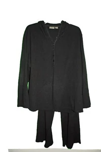 Women's Chico's Black Activewear Hoodie Button Front Slits Drawstring Pants Sz 8 - Picture 1 of 11