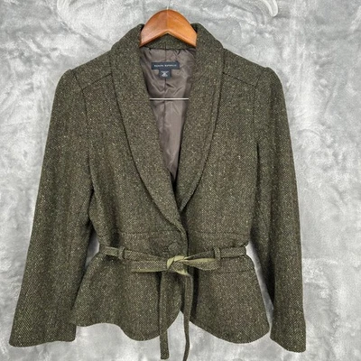Banana Republic Stretch Petite 8P Tweed Blazer Jacket Belted Green Brown Women - Image 1 of 4
