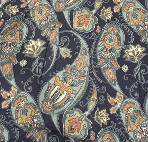 Pottery Barn LEAH PAISLEY Full Queen Duvet Cover Reversible Navy Background - Picture 1 of 5