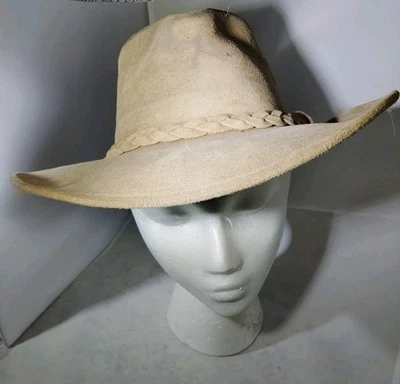 Minnetonka 帽子牛仔男式小号(21 英寸头)棕色重型皮革内陆西部 — 第 1/4 张图片