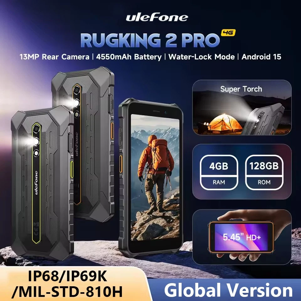 Global Ulefone RugKing 2 Pro Rugged Phone Torch 8GB+128GB 13MP NFC Android 15 - Image 1 of 4