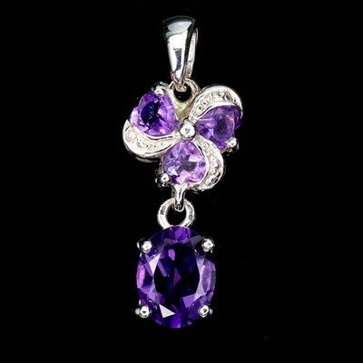Black Friday 925 Silver Pendant Oval Amethyst 9x7mm Natural Gemstone Jewelry - Image 1 of 4