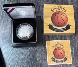 2020 P Proof Basketball Hall of Fame Silver Dollar US $1 Box & COA - Bild 1 von 3