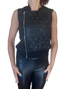 SILVIAN HEACH ITALY BLACK GILLET SLEEVELESS VEST FULL ZIP QUILTED STUDDED XS - Picture 1 of 9