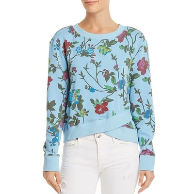 Pam & Gela Blue Sweatshirt Floral Crossover Fleece Running Petite Classic Sz P - Image 1 of 4
