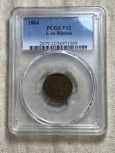 1864 L ON RIBBON VARIETY INDIAN HEAD CENT 1c PENNY PCGS F12 NICE SURFACES - Picture 1 of 8
