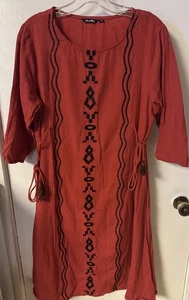 Zudio Women’s Burnt Red/orange Embroidered Folk Style Dress - Picture 1 of 12