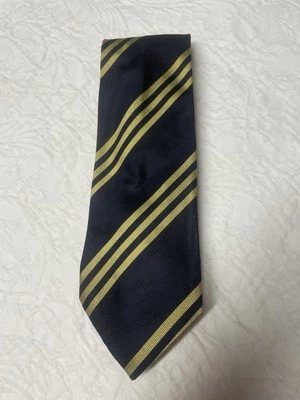 (573) Gravata de seda masculina Barneys New York listra diagonal preta e dourada - Imagem 1 de 4