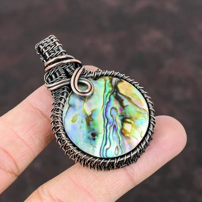 Oferta Día de la Amistad Natural Abulón Shell Hermana Nuevo Alambre Envuelto Colgante Cobre Foto 1 de 4