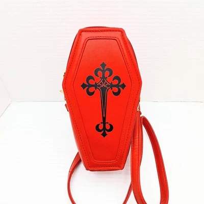 NUEVO Ataúd Ataúd Gótico Para Mujer Bolso de Mano Cartera Correa Desmontable Bolso de Hombro Rojo Foto 1 de 4