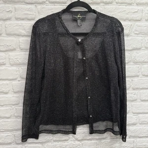 JS Collections Black Metallic Rhinestone Button Mesh Cardigan & Tank Set SIZE 14 - Picture 1 of 10
