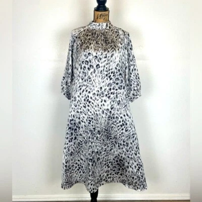 Vestido Midi Ann Taylor Satinado Leopardo Estampado Animal Talla SP Pequeño Mangas 3/4 Nuevo con Etiquetas Foto 1 de 4