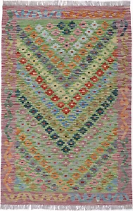 Kelim Teppich Orient Perser Rug Kilim Grün Ghazni Schurwolle Design Naturfarben - Bild 1 von 1