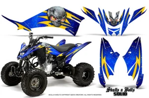 YAMAHA RAPTOR 125 GRAPHICS KIT CREATORX DECALS SKULLS BOLTS SOLID YELLOW-BLUE - Picture 1 of 1