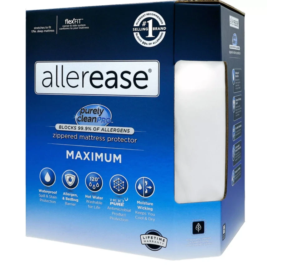 AllerEase Full MAXIMUM Bed Bug and Allergy Zippered Mattress Protector White