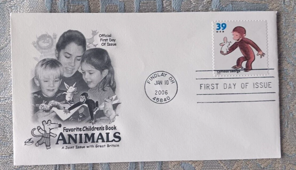 CURIOUS GEORGE MONO Y CONEJO LIBRO INFANTIL ANIMALES 2006 ARTE CACHET FDC Foto 1 de 1