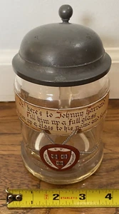 Antique HARVARD 1/2 L Glass Stein Painted Logo Poem & Etc Pewter Lid VERITAS - Picture 1 of 7