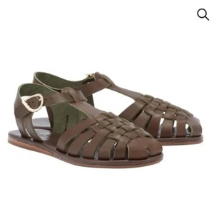 Ancient Greek Karina Fisherman Sandals Leather Khaki - Picture 1 of 7