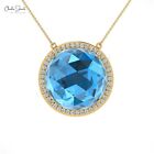 14k Solid Gold Diamond Necklace 17 CTW Swiss Blue Topaz Gemstone Bridal Necklace
