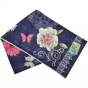 Indigo Spring Peonies Table Runner Boho Floral Butterfly Sandy Clough 72" NEW - Picture 1 of 5