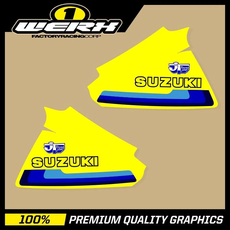 SUZUKI RM250 RM400 1979 - 1980 PEGATINAS GRÁFICAS TANQUE EVO MX CALCOMANÍAS FABRICANTE DE EQUIPOS ORIGINALES 1980 JT Foto 1 de 1